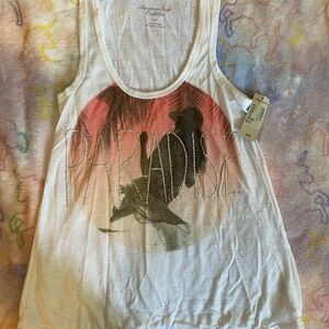 American Eagle Outfitters White and Pink Graphic Tank Top